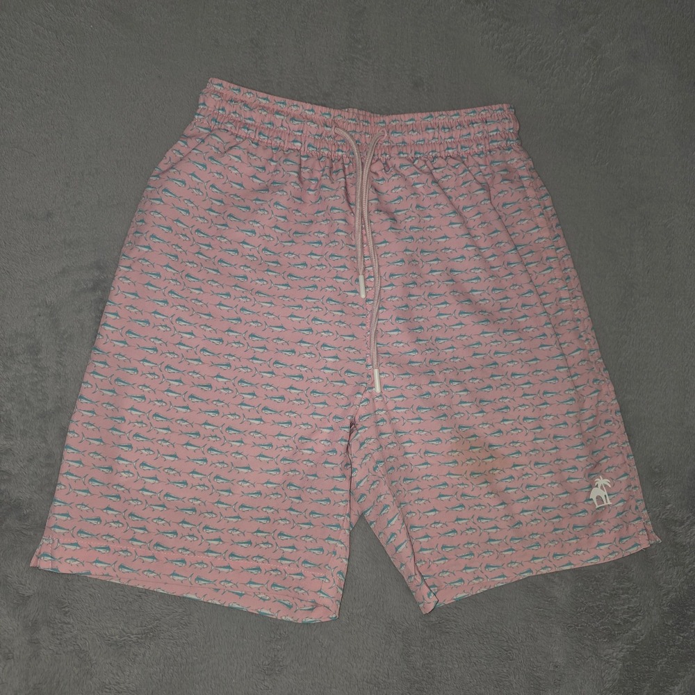 Caribbean Joe Pink Marlin Fish Print Swim Trunks Mens Small Drawstring Shorts
